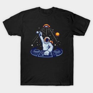 Astronaut DJ Spinning in Outer Space T-Shirt